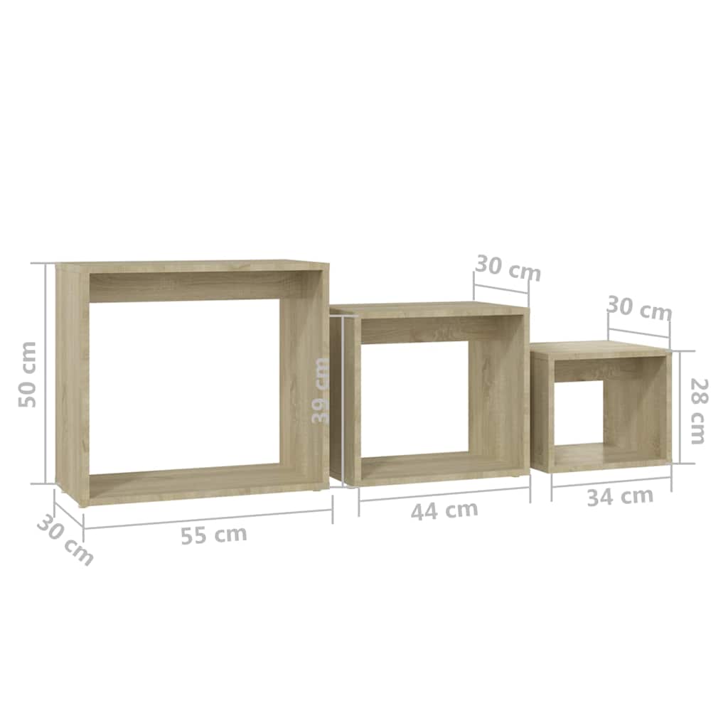 Tavolini Impilabili 3 pz Rovere Sonoma in Legno Multistrato