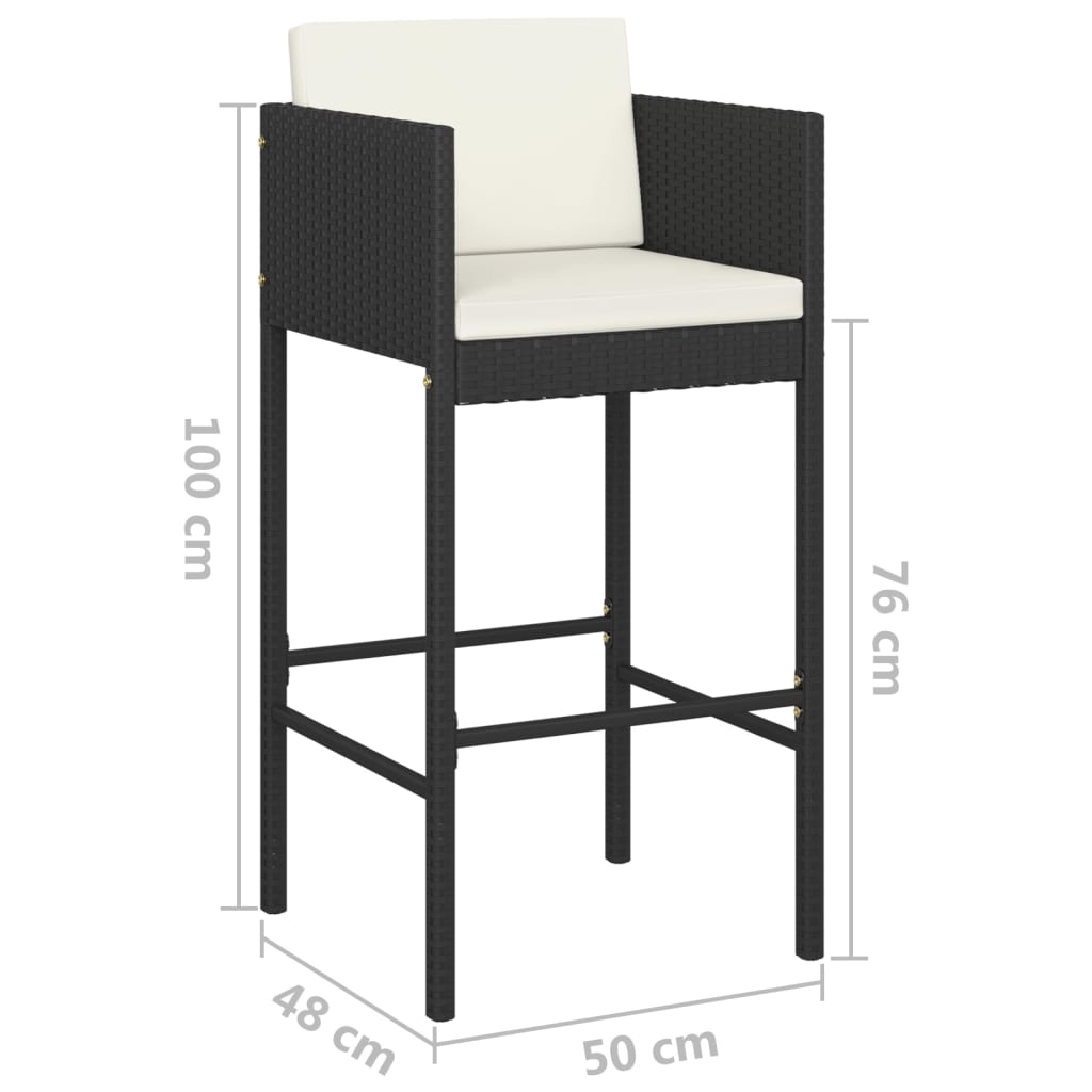 Sgabelli da Bar 4 pz con Cuscini Neri in Polyrattan | homemem39