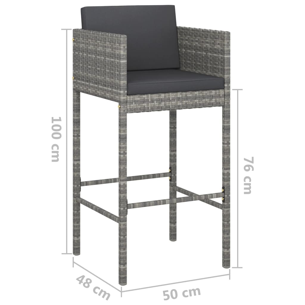 Sgabelli da Bar 4 pz con Cuscini Grigi in Polyrattan - homemem39