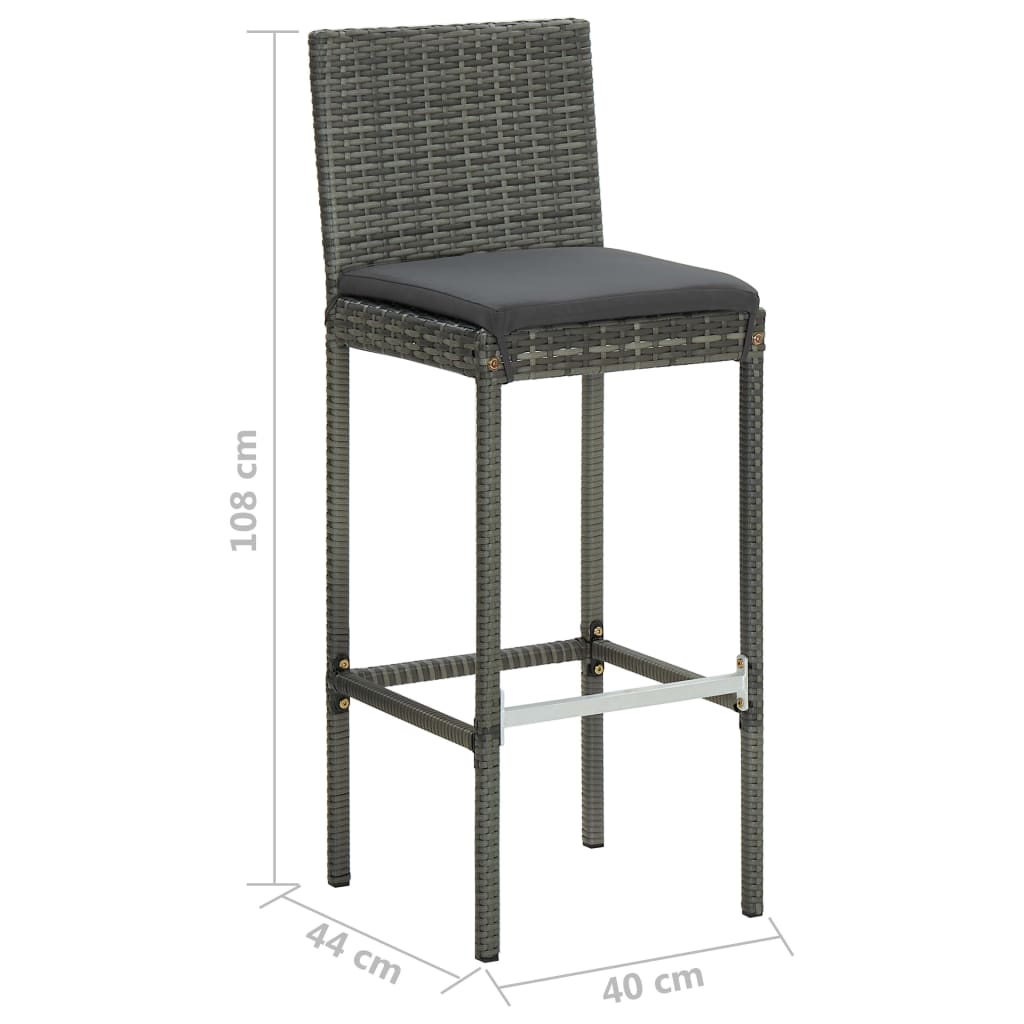 Sgabelli da Bar con Cuscini 4 pz Grigi in Polyrattan