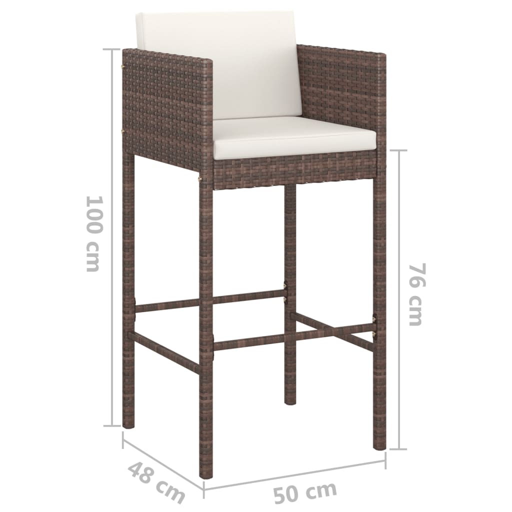 Sgabelli da Bar 2 pz con Cuscini Marroni in Polyrattan - homemem39