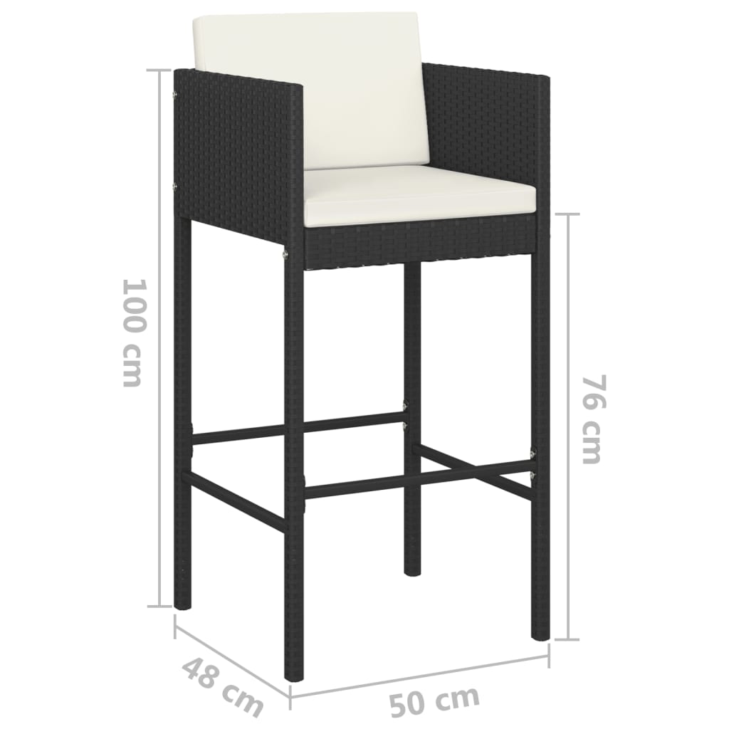 Sgabelli da Bar 4 pz con Cuscini Nero in Polyrattan - homemem39
