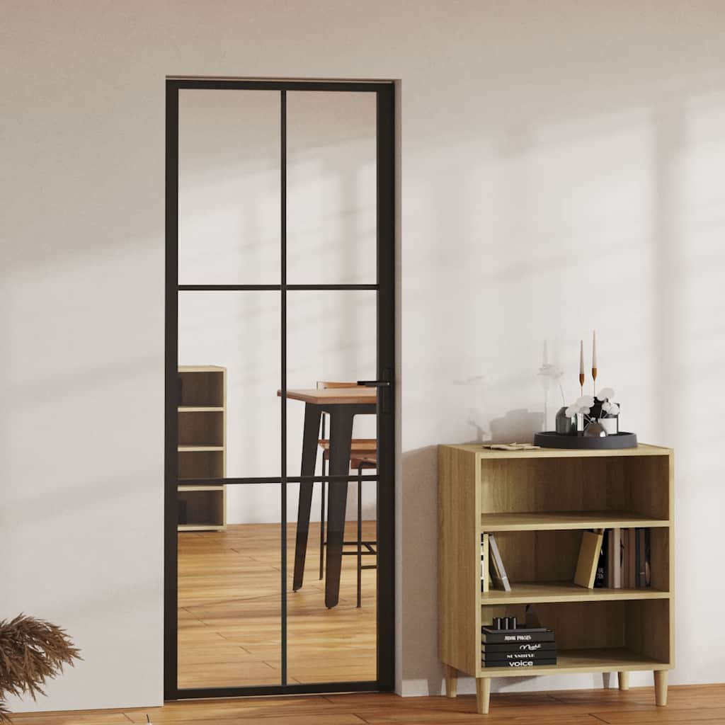 Porta da Interno ESG Vetro e Alluminio 76x201,5 cm Nera - homemem39