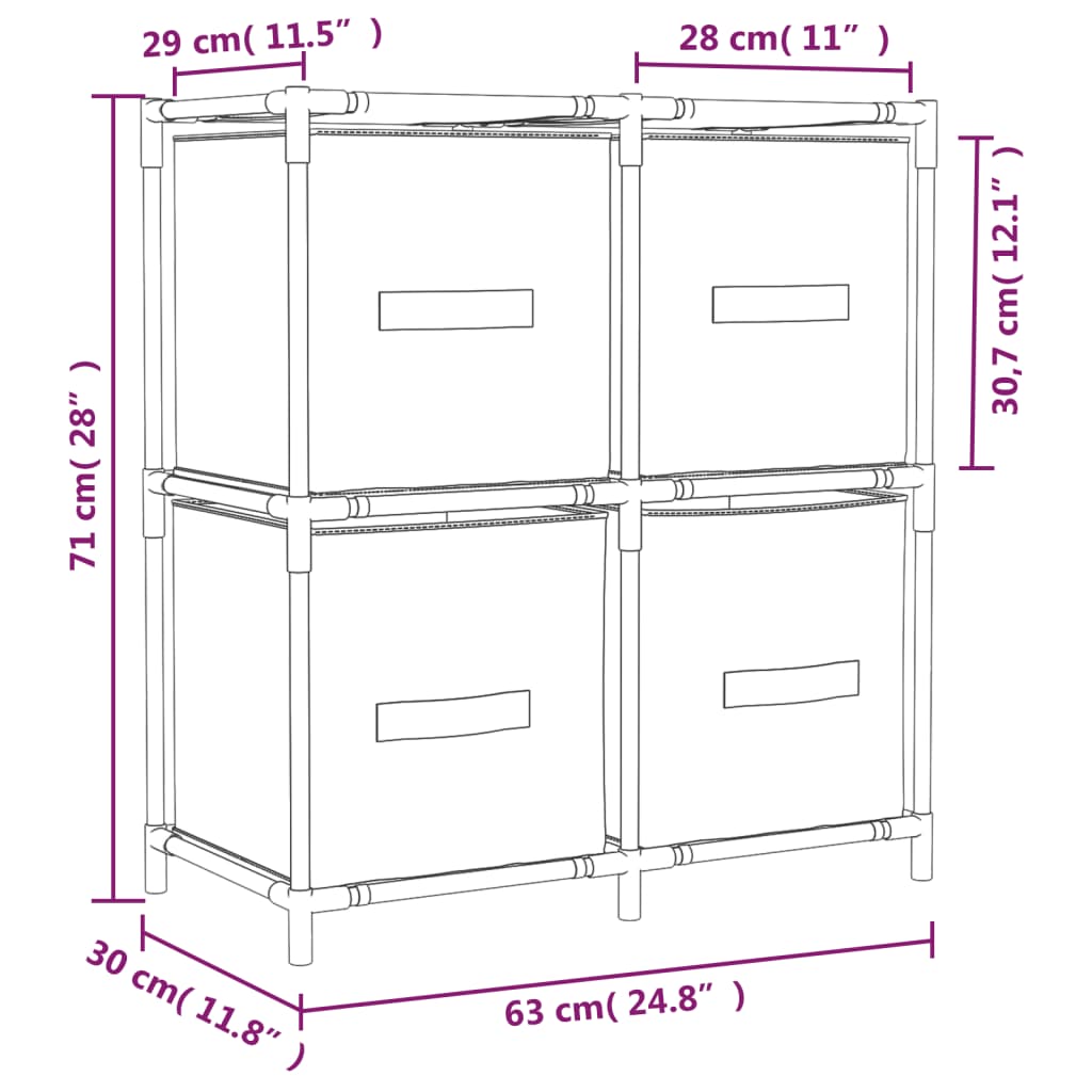 Armadietto con 4 Cesti in Tessuto Crema 63x30x71 cm Acciaio - homemem39