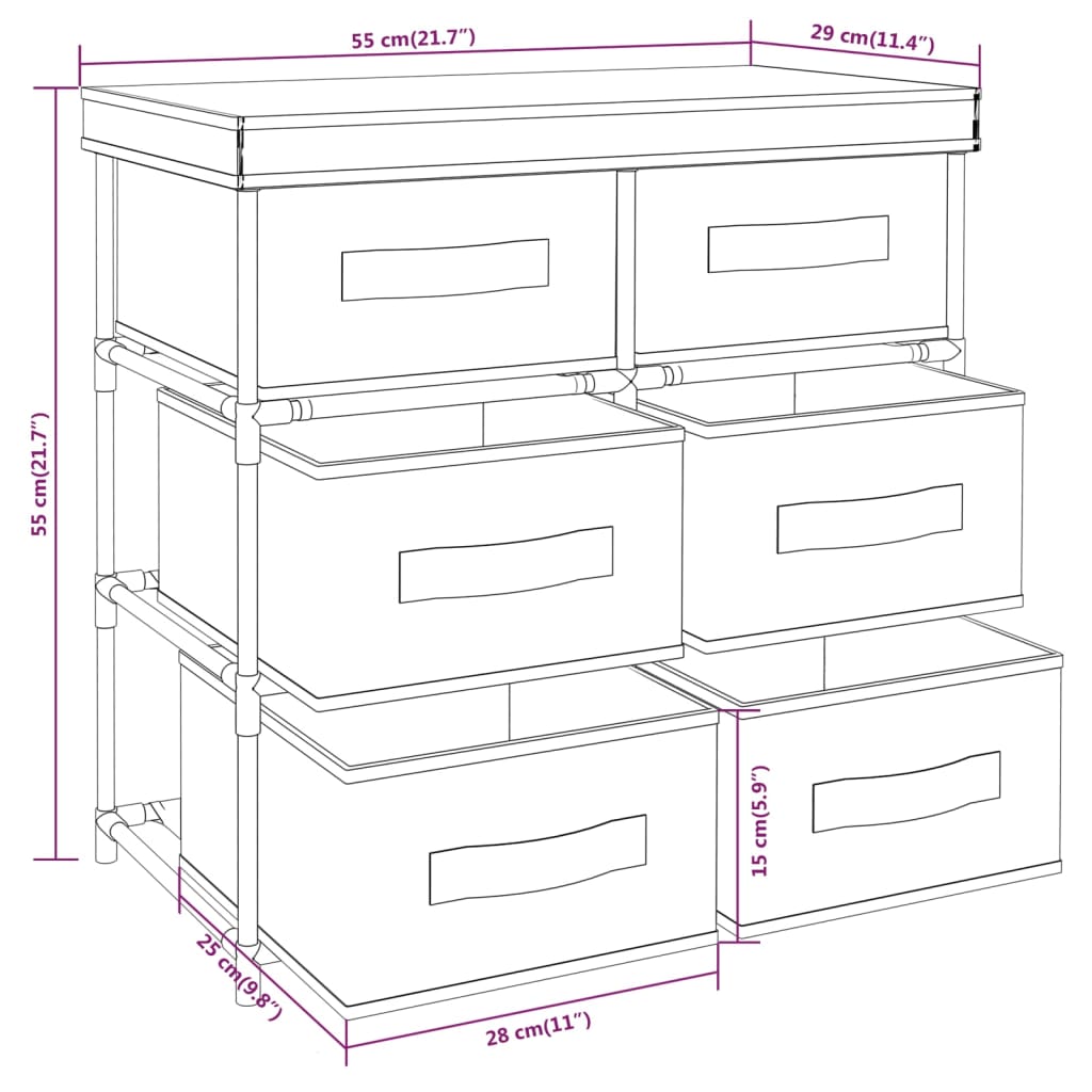 Armadietto con 6 Cassetti 55x29x55 cm Nero in Acciaio | homemem39