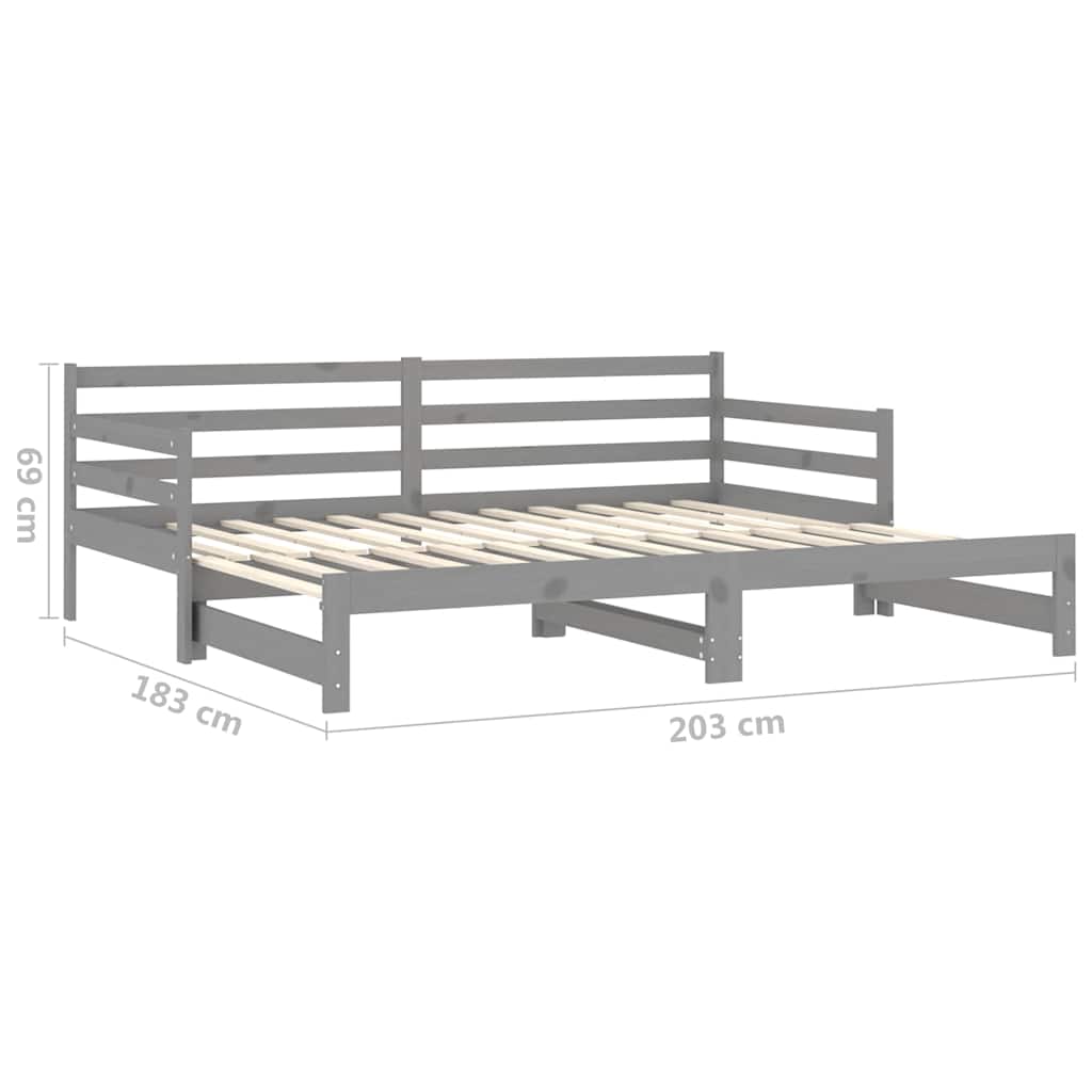Dormeuse Estraibile Grigia in Massello di Pino 2x(90x200) cm