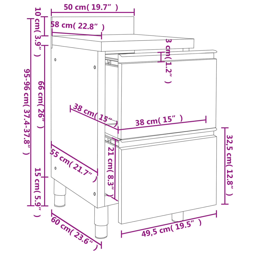 Mobili da cucina commerciali con 2 cassetti 2 pz 50x60x96 cm - homemem39