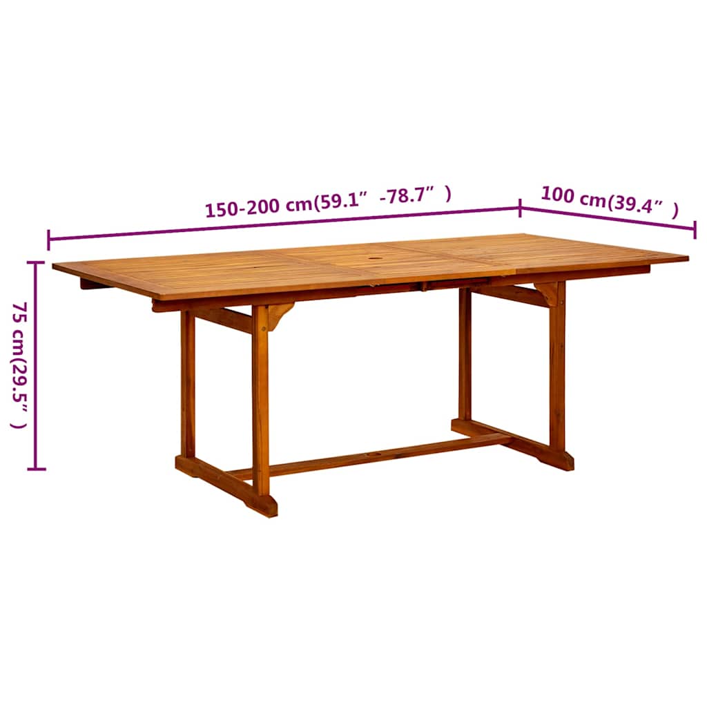 Tavolo da Pranzo per Esterni (150-200)x100x75cm Massello Acacia | homemem39