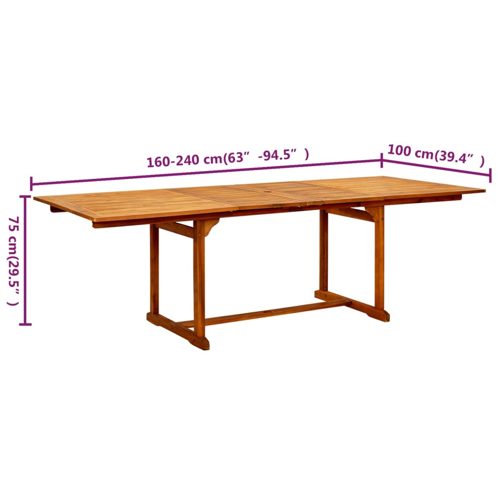 Tavolo da Pranzo per Esterni (160-240)x100x75cm Massello Acacia | homemem39
