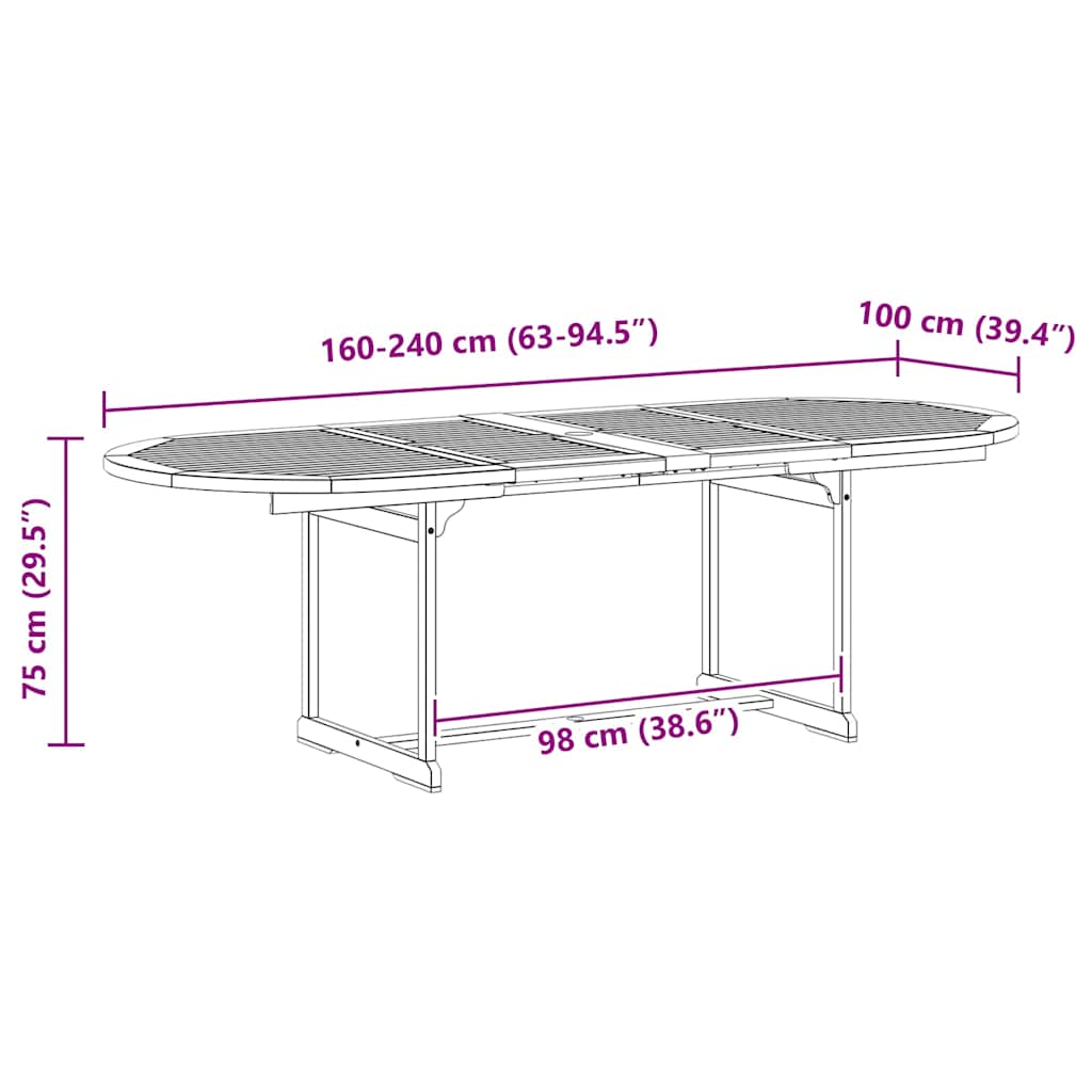 Tavolo da Pranzo per Esterni (160-240)x100x75cm Massello Acacia | homemem39