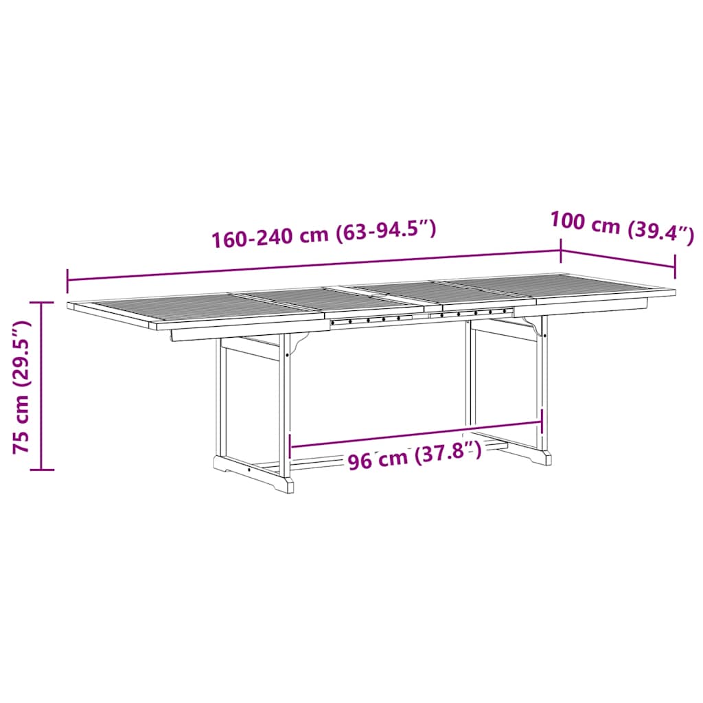 Tavolo da Pranzo per Esterni (160-240)x100x75cm Massello Acacia | homemem39
