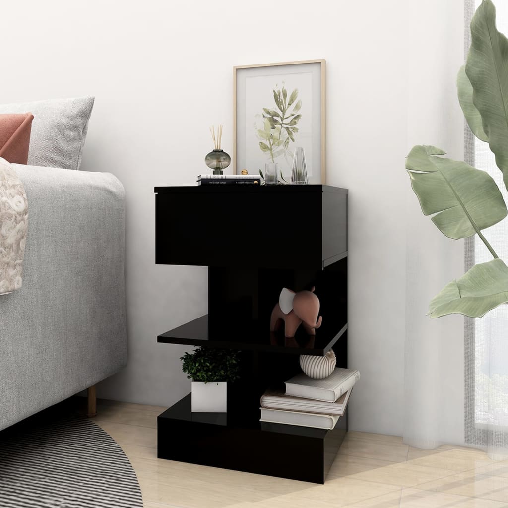 Comodino Nero 40x35x65 cm in Legno Multistrato - homemem39