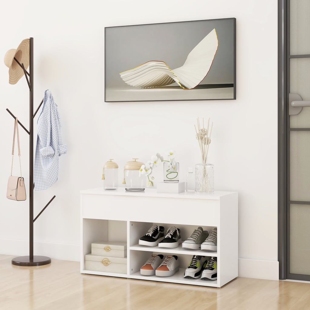 Panca Portascarpe Bianco 103x30x54,5 cm in Truciolato - homemem39