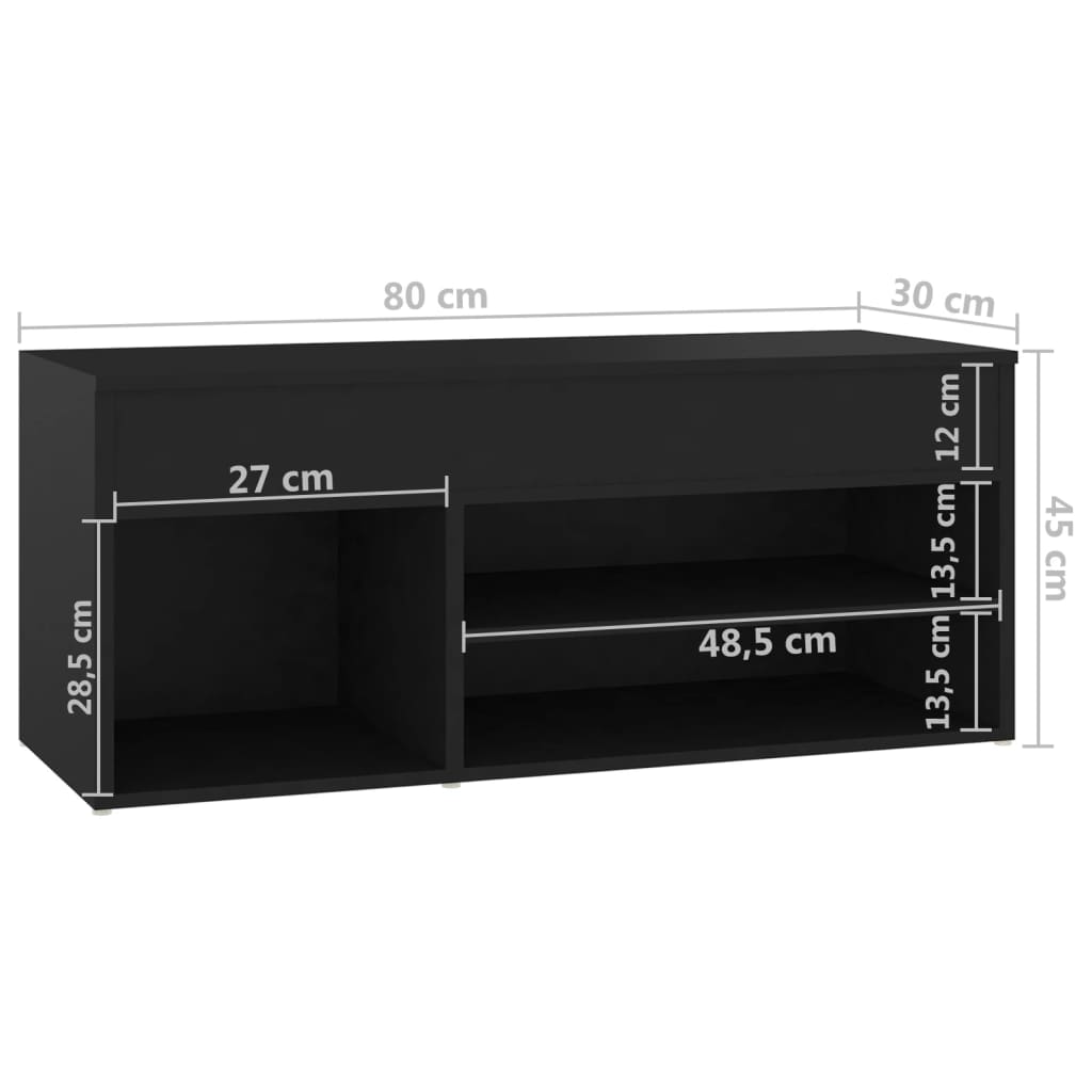 Panca Portascarpe Nera 80x30x45 cm in Truciolato - homemem39
