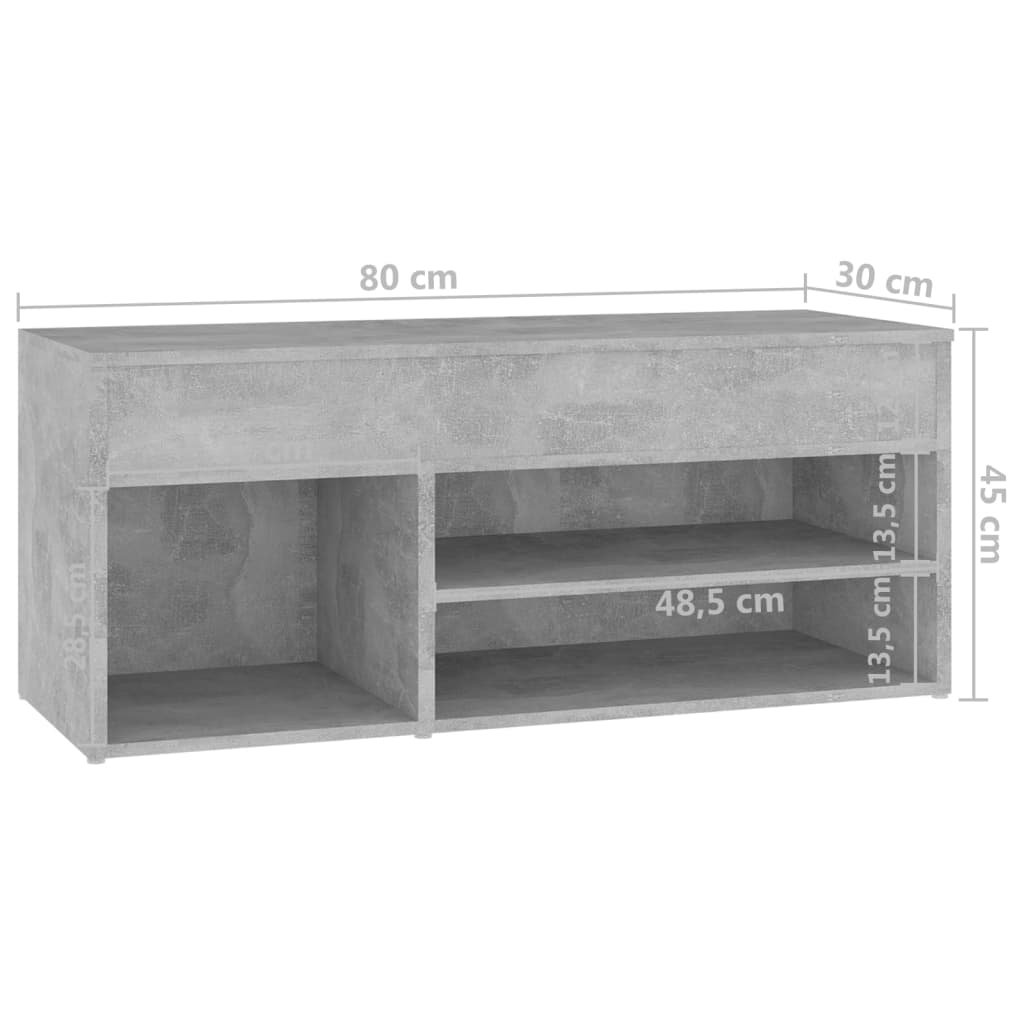 Panca Portascarpe Grigio Cemento 80x30x45 cm in Truciolato - homemem39