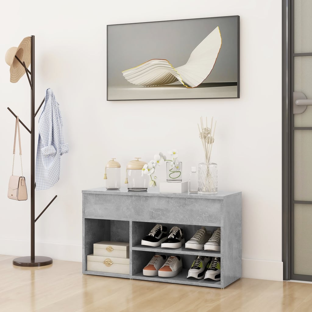 Panca Portascarpe Grigio Cemento 80x30x45 cm in Truciolato - homemem39