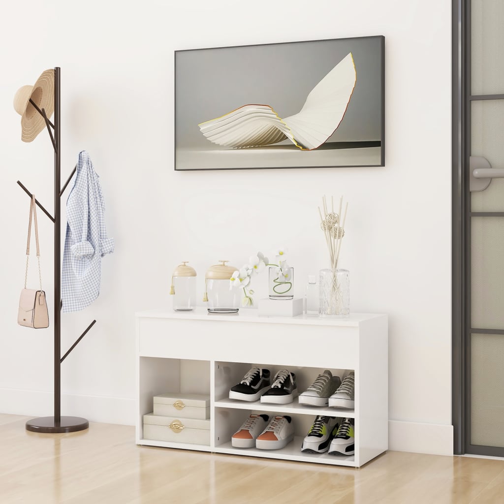 Panca Portascarpe Bianco Lucido 80x30x45 cm in Truciolato - homemem39