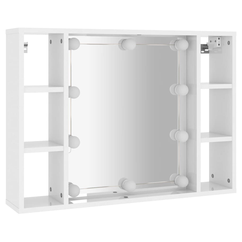 Mobile a Specchio con LED Bianco Lucido 76x15x55 cm - homemem39
