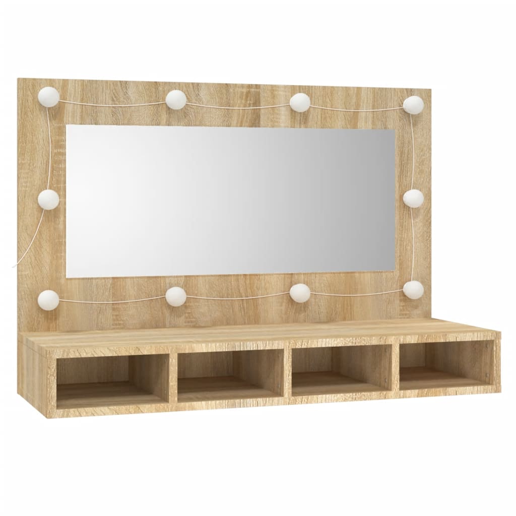 Mobile a Specchio con LED Rovere Sonoma 90x31,5x62 cm - homemem39