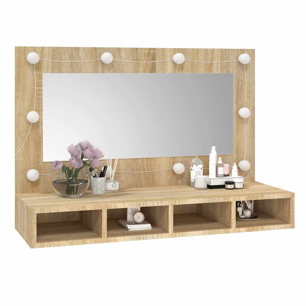 Mobile a Specchio con LED Rovere Sonoma 90x31,5x62 cm | homemem39