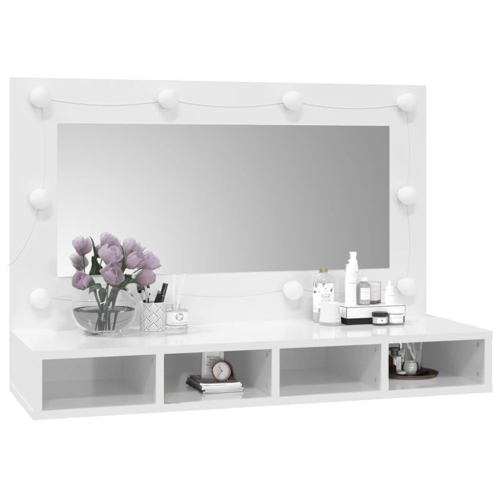 Mobile a Specchio con LED Bianco Lucido 90x31,5x62 cm | homemem39