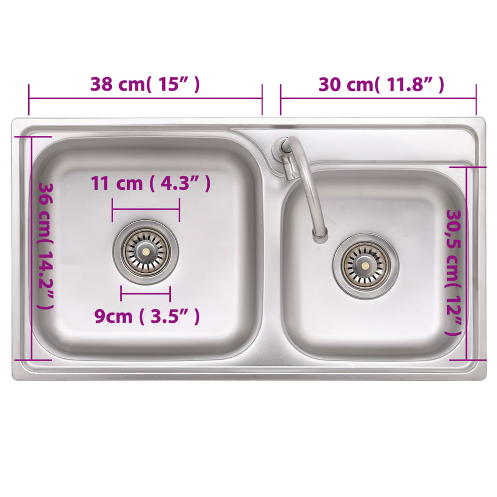 Lavello da Campeggio Vasca Doppia con Rubinetto in Acciaio Inox | homemem39
