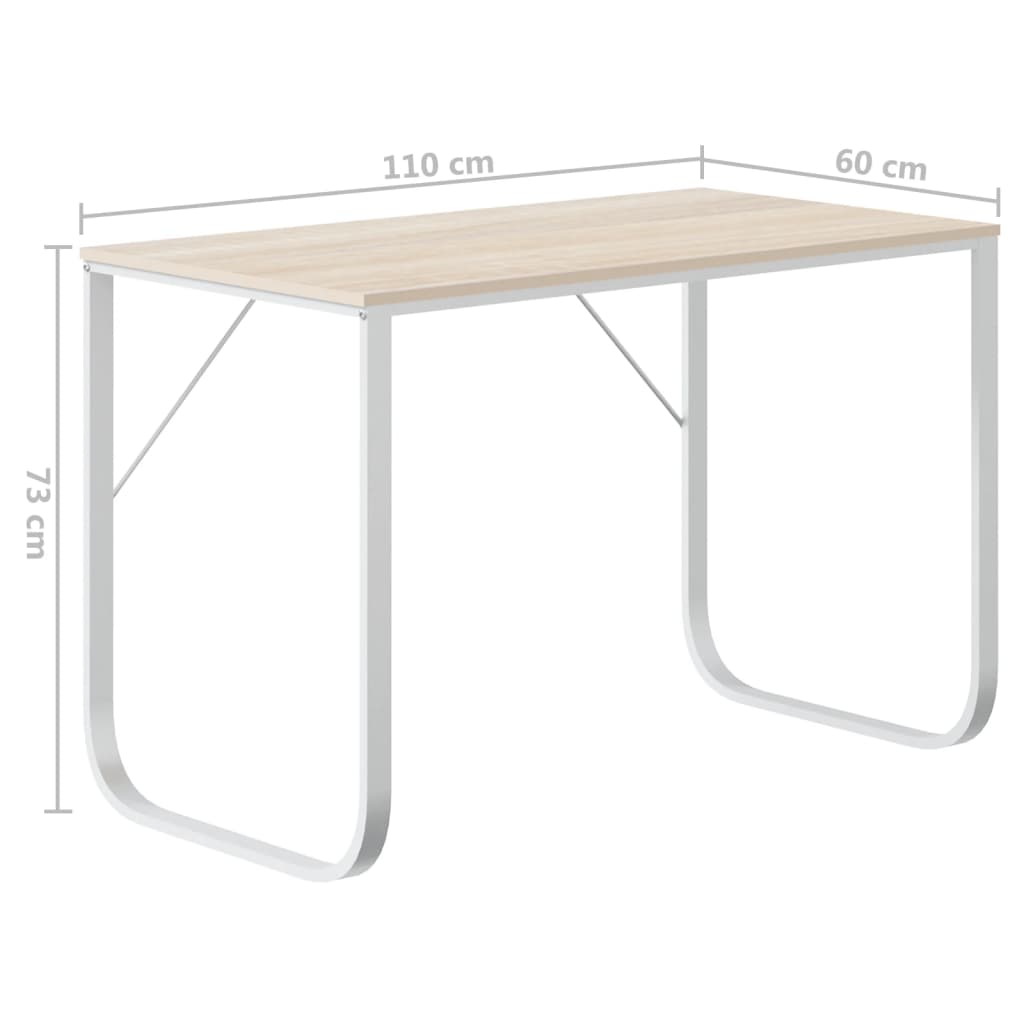 Scrivania Computer Bianca e Rovere 110x60x73 Legno Multistrato - homemem39
