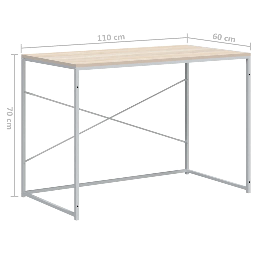 Scrivania Computer Bianca e Rovere 110x60x70 Legno Multistrato - homemem39