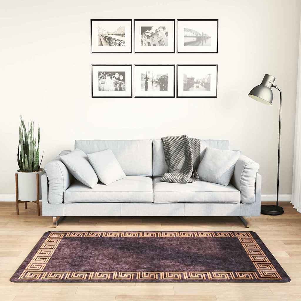 Tappeto Lavabile 80x150 cm Nero e Oro Antiscivolo - homemem39