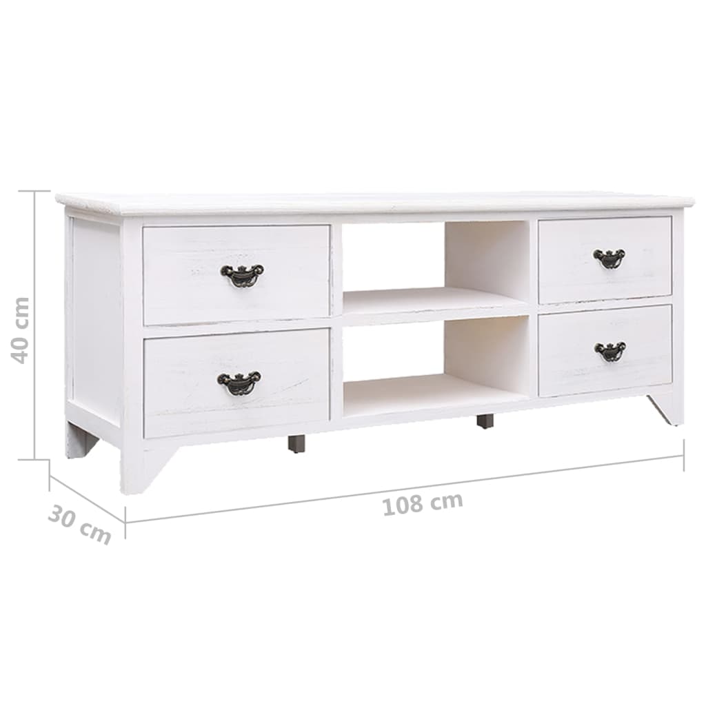 Antique White TV Cabinet 108x30x40 cm Paulownia Wood