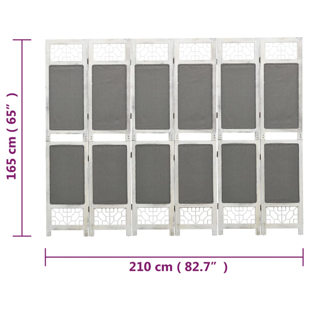 Divisorio a 6 Pannelli Grigio 210x165 cm in Tessuto - homemem39