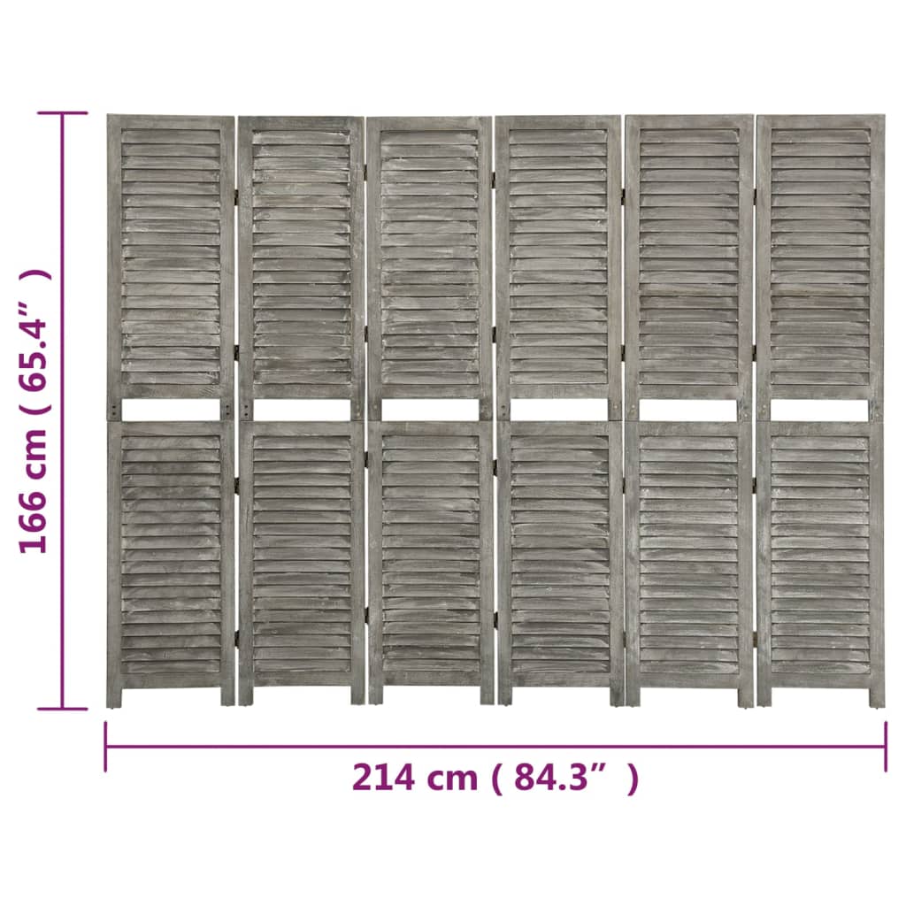 Divisorio a 6 Pannelli Grigio 214x166 cm in Legno Massello - homemem39