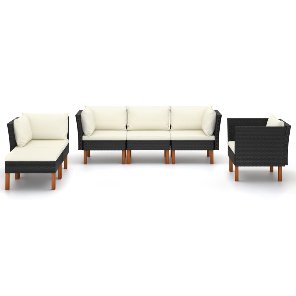 Set Divani da Giardino 6pz Polyrattan Legno di Eucalipto Nero - homemem39
