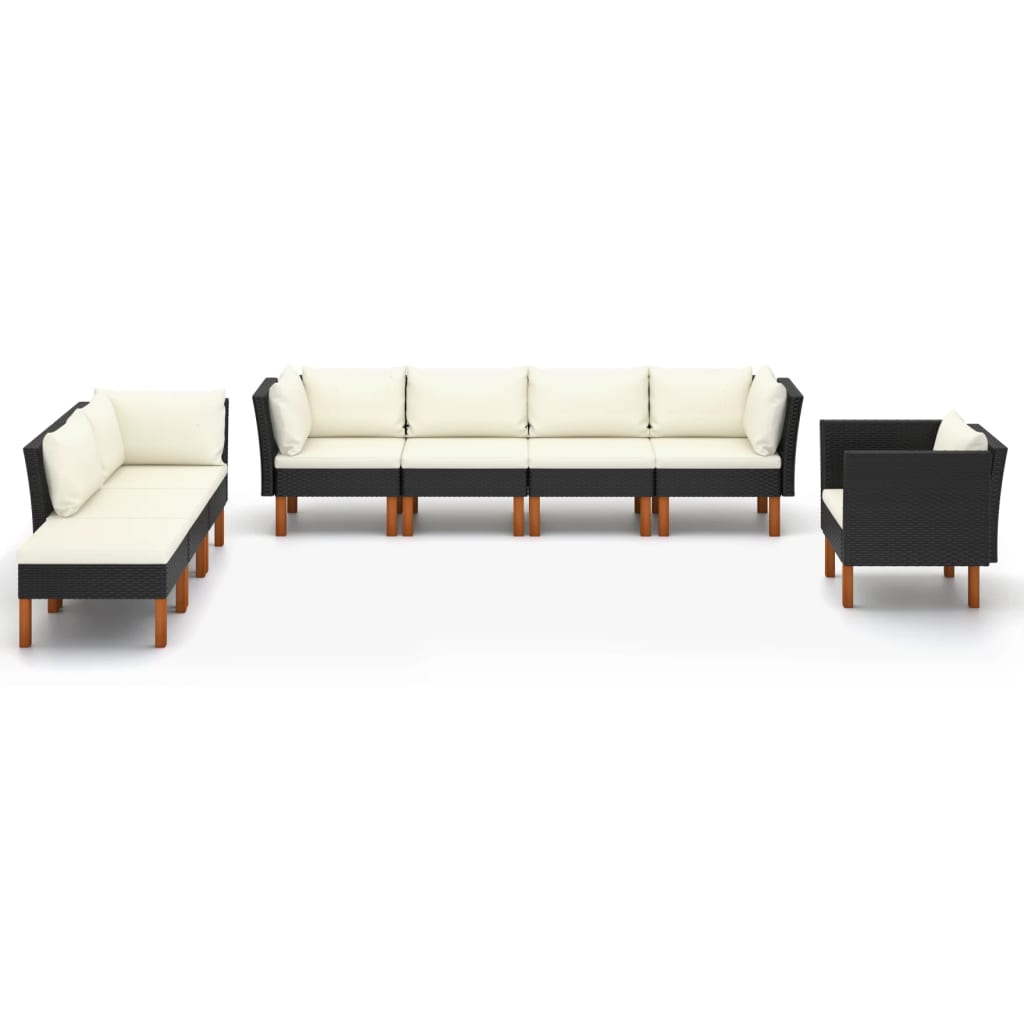 Set Divani da Giardino 8pz Polyrattan Legno di Eucalipto Nero - homemem39