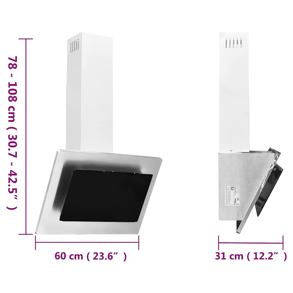 Cappa a Parete 60 cm in Acciaio Inox e Vetro Temperato Argento | homemem39