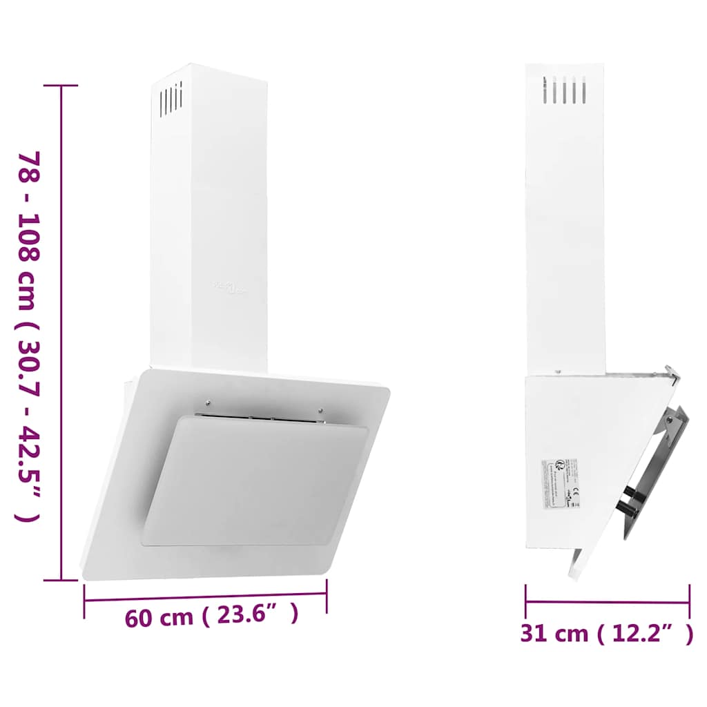 Cappa a Parete 60 cm in Acciaio Inox e Vetro Temperato Bianco | homemem39