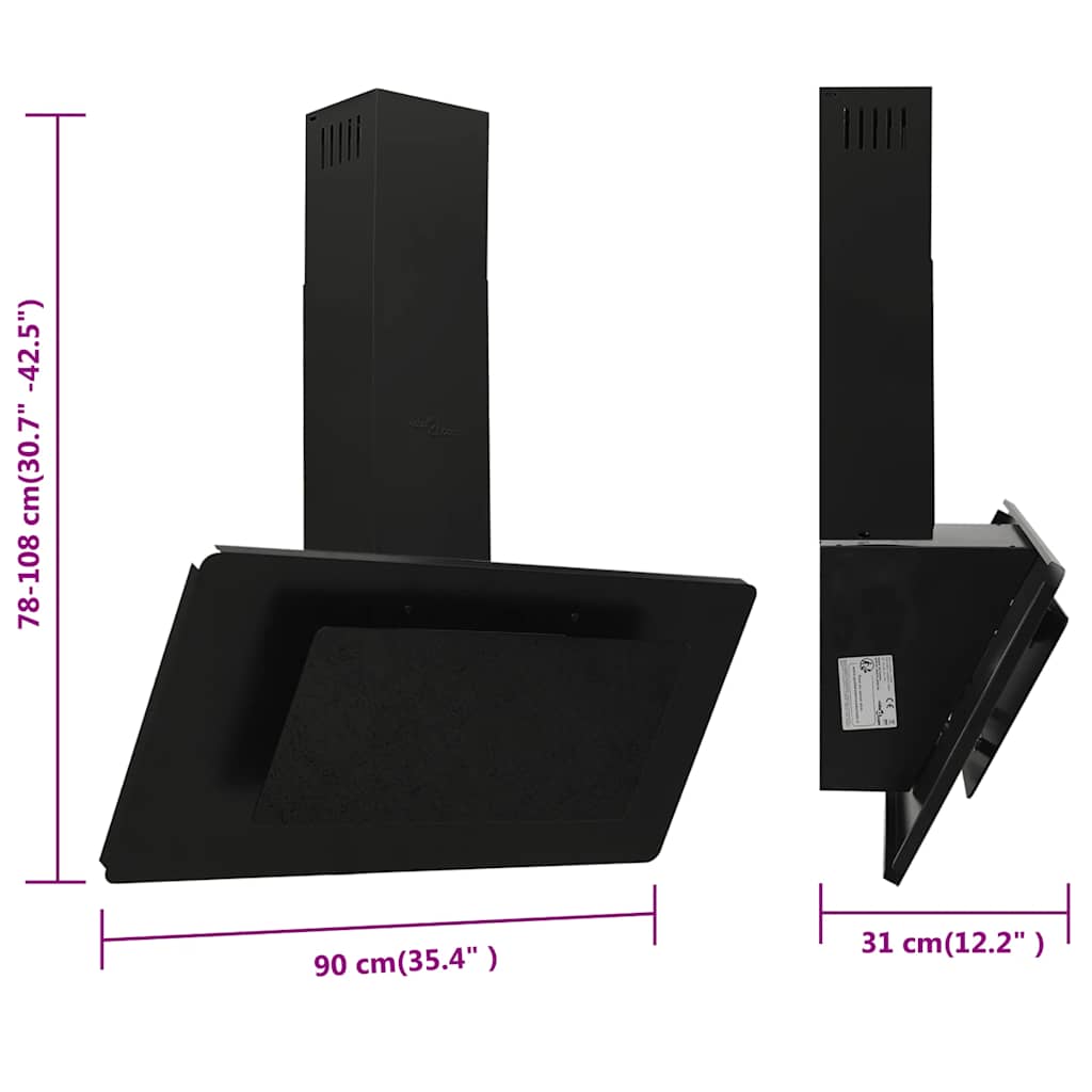Cappa a Parete 90 cm in Acciaio Inox e Vetro Temperato Nero | homemem39