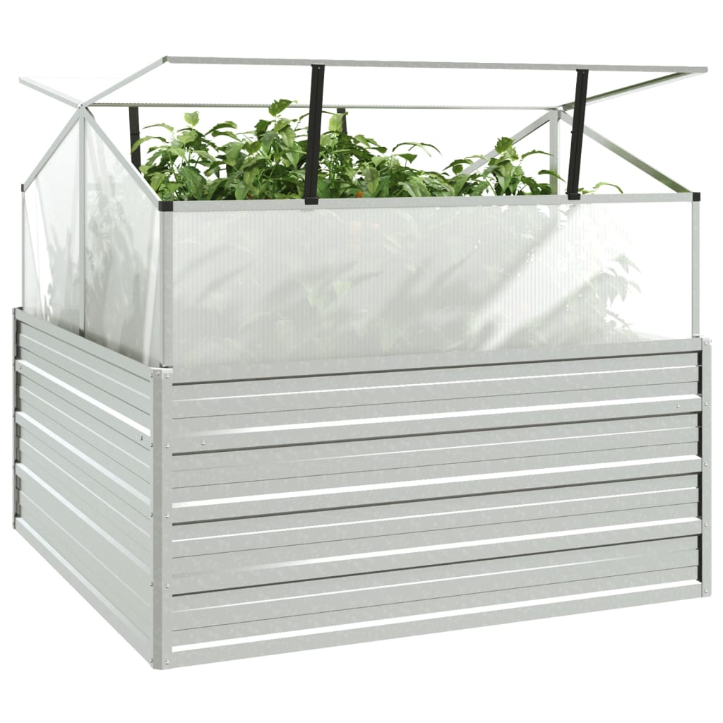 Letto Rialzato da Giardino con Serra 100x100x85 cm Argento - homemem39