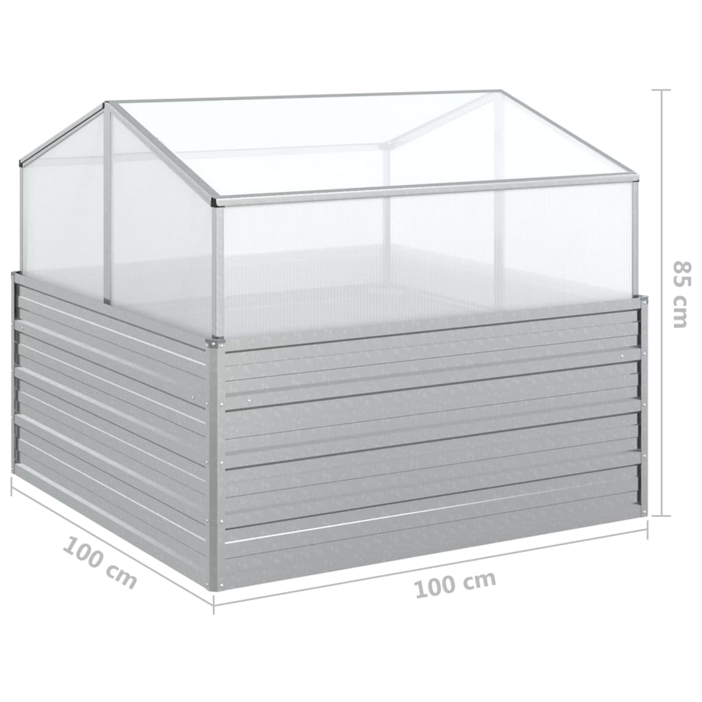 Letto Rialzato da Giardino con Serra 100x100x85 cm Argento | homemem39