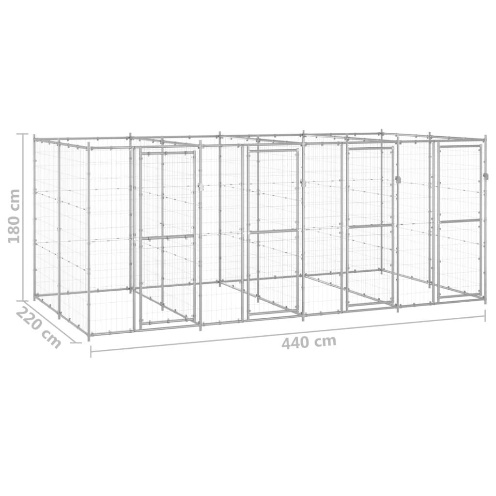 Gabbia per Cani da Esterno in Acciaio Zincato 9,68 m² | homemem39