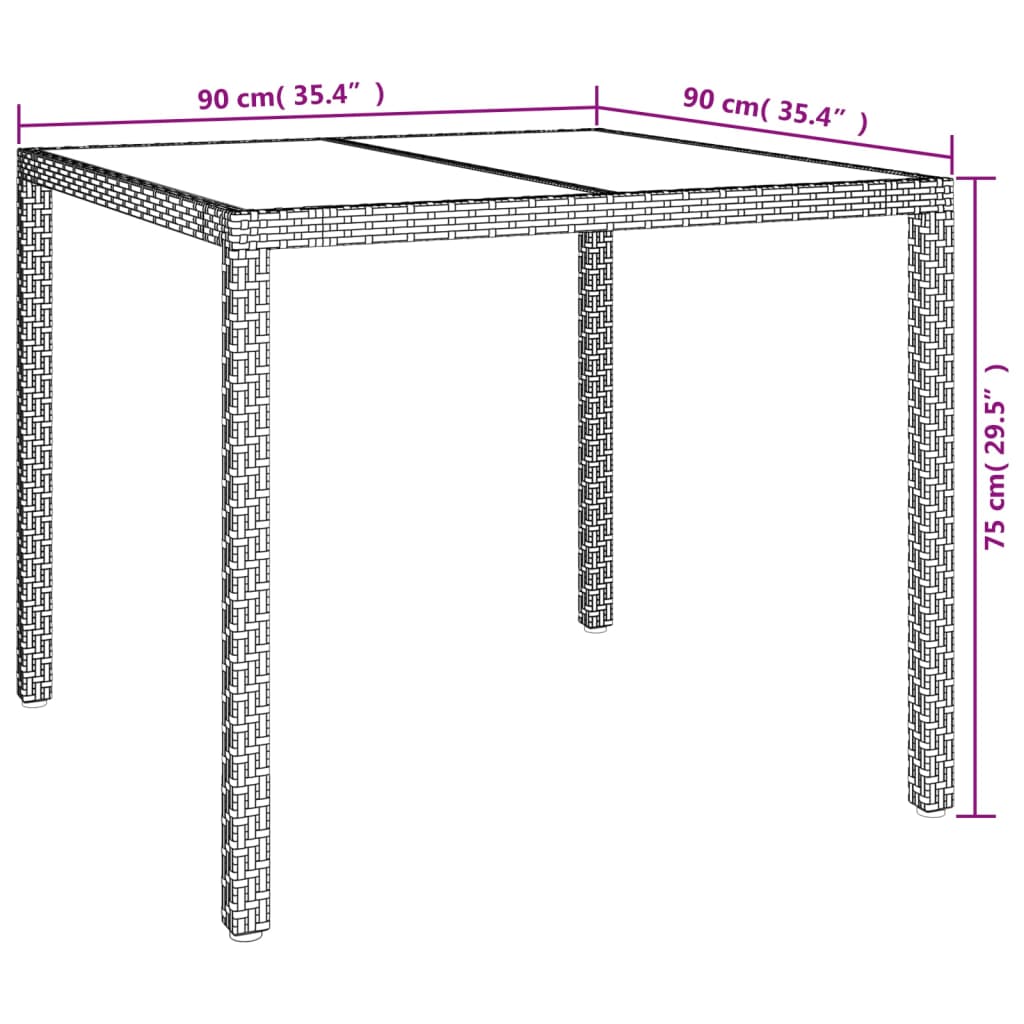 Tavolo Giardino 90x90x75 cm Vetro Temperato e Polyrattan Grigio - homemem39