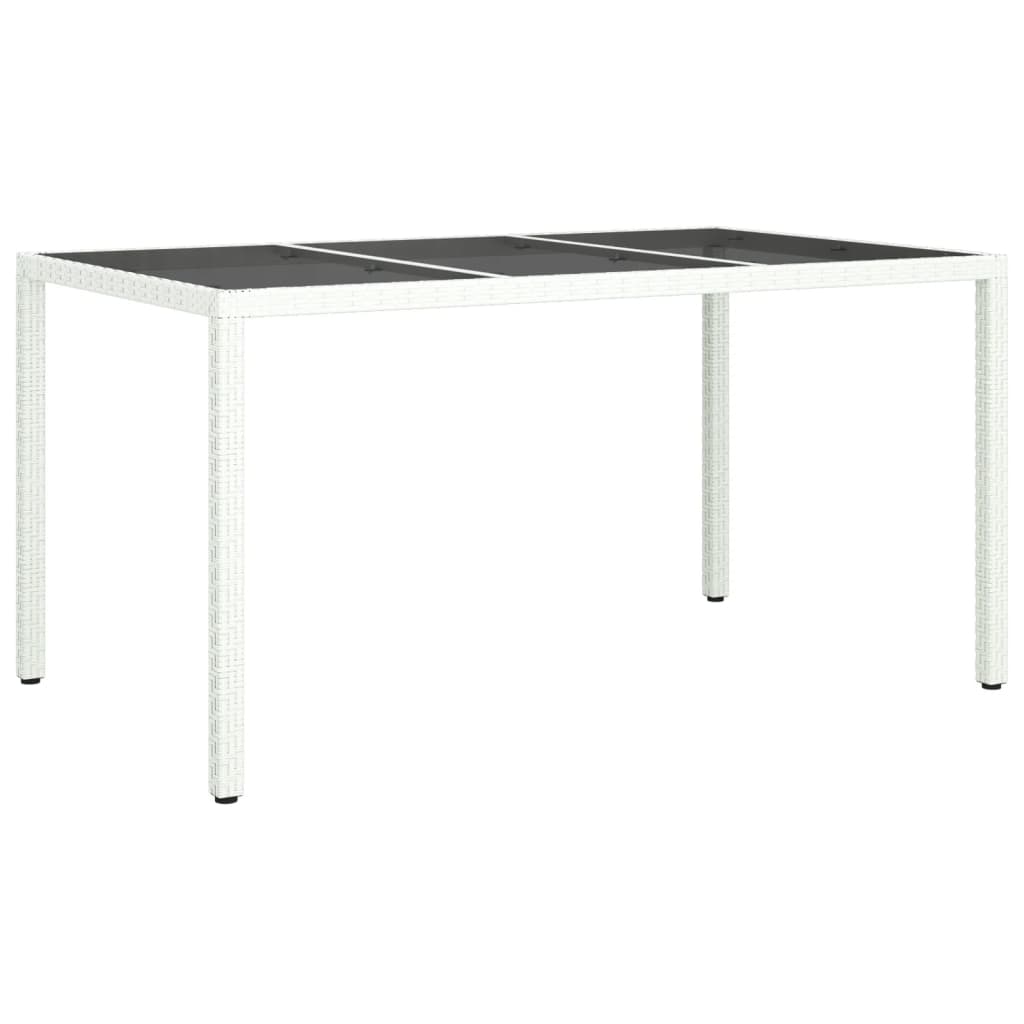 Garden Table 150x90x75cm White Polyrattan Tempered Glass