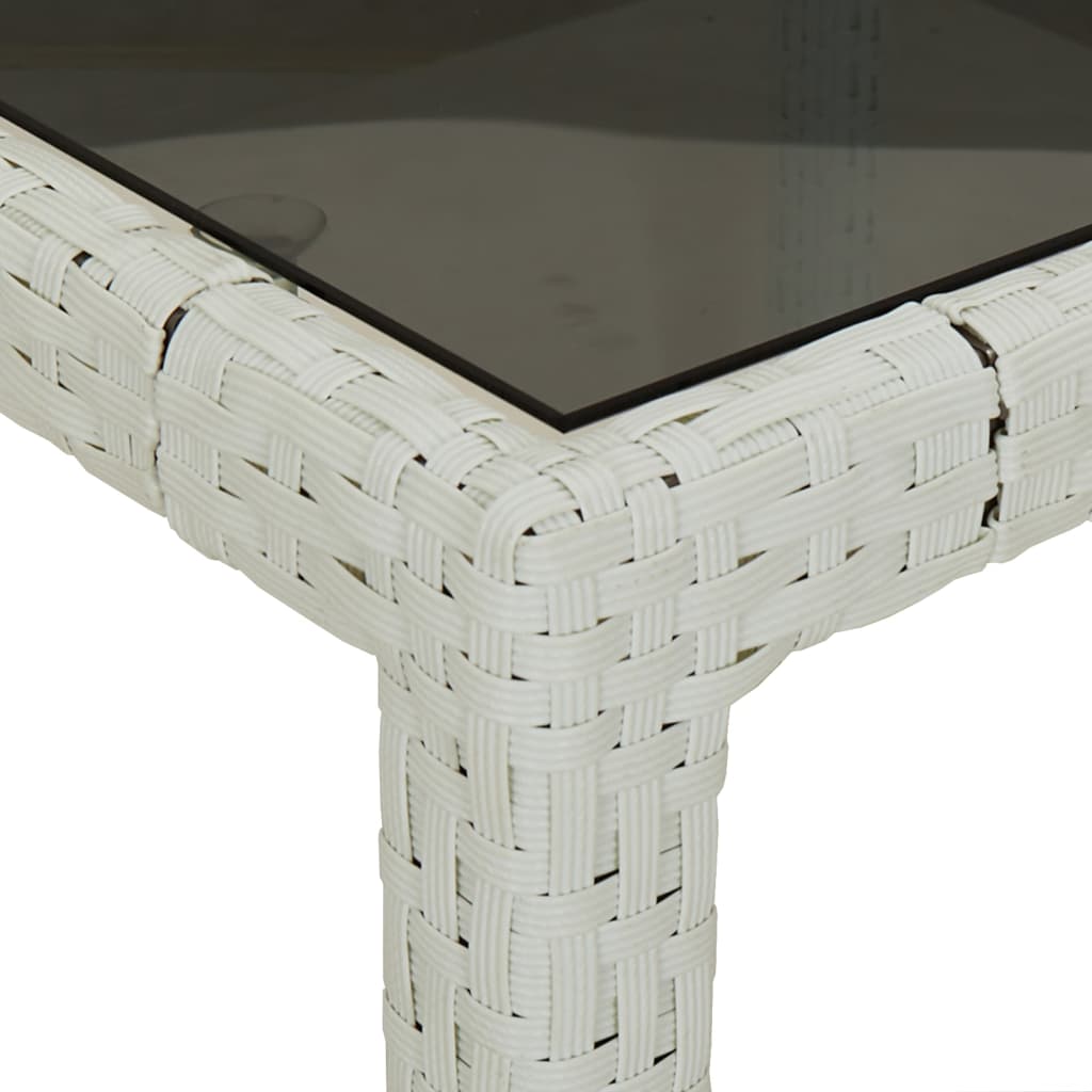 Garden Table 150x90x75cm White Polyrattan Tempered Glass