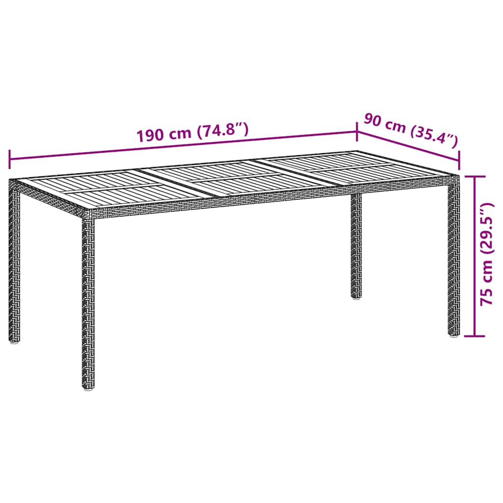 Tavolo Giardino 190x90x75 cm Polyrattan Legno di Acacia Grigio | homemem39