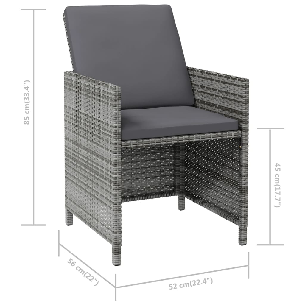 Set Sedie da Giardino con Poggiapiedi 4 pz in Polyrattan Grigio | homemem39