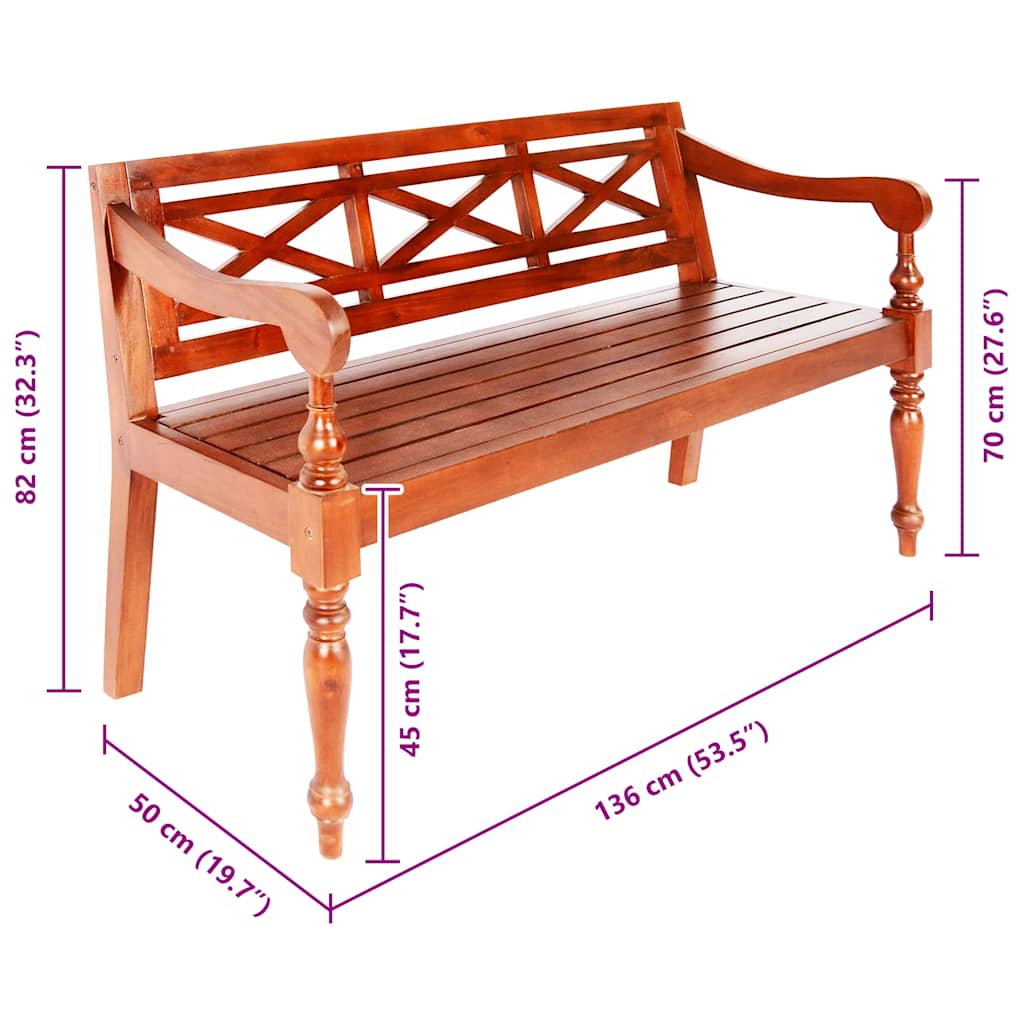 Panca Batavia 123 cm in Legno Massello di Mogano Marrone Scuro - homemem39