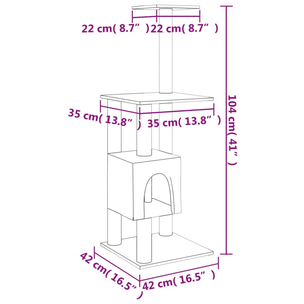 Albero per Gatti con Tiragraffi in Sisal Grigio Chiaro 104 cm | homemem39