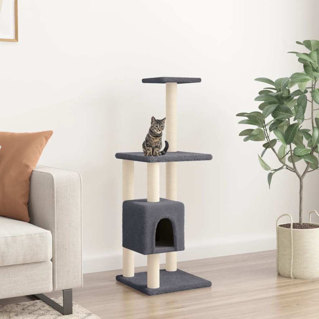 Albero per Gatti con Tiragraffi in Sisal Grigio Scuro 104 cm - homemem39