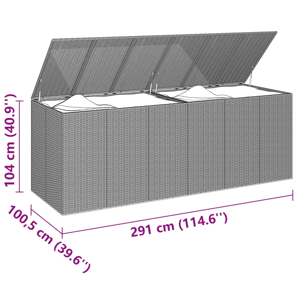 Contenitore da Giardino in Rattan PE 291x100,5x104 cm Grigio - homemem39