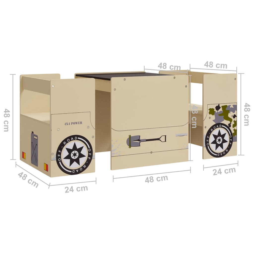 Set Tavolo e Sedia per Bambini 3 pz Auto Fuoristrada in MDF | homemem39